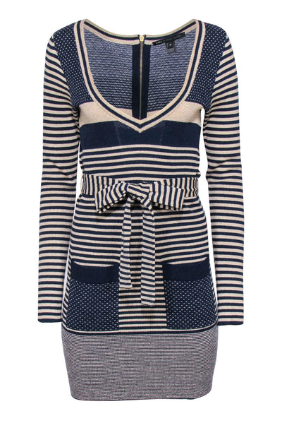 Current Boutique-Marc by Marc Jacobs - Beige & Navy Striped & Polka Dot Sparkly Sweater Dress Sz M