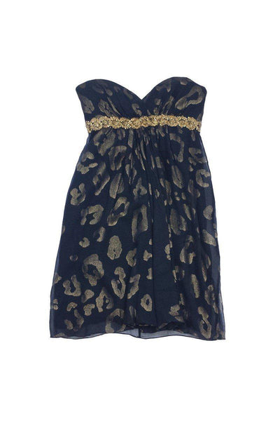 Current Boutique-Marchesa Notte - Black & Gold Cheetah Print Silk Dress Sz 6