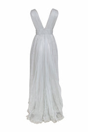 Current Boutique-Maria Lucia Hohan - Metallic Silver Silk Gown w/ Pearl Details Sz 4