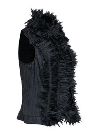 Current Boutique-Marie Saint Pierre - Black Pleated Front Zip Vest w/ Ruffle Collar & Zipper Trim Sz 4