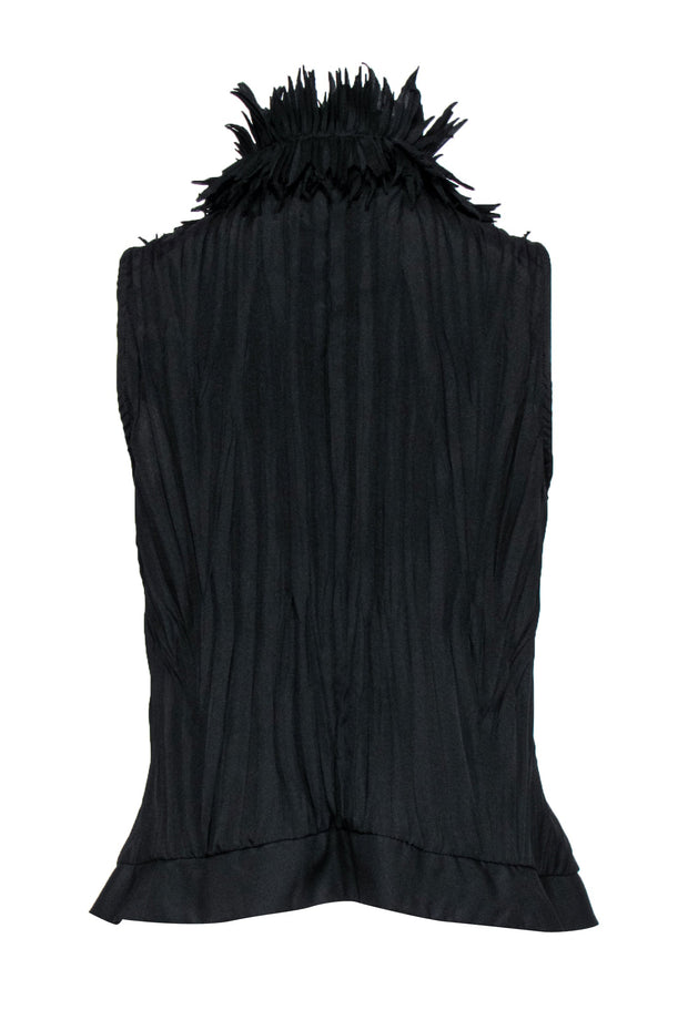 Current Boutique-Marie Saint Pierre - Black Pleated Front Zip Vest w/ Ruffle Collar & Zipper Trim Sz 4