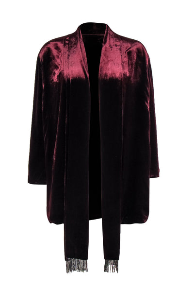 Current Boutique-Marina Rinaldi - Bordeaux Velvet Cardigan Size L