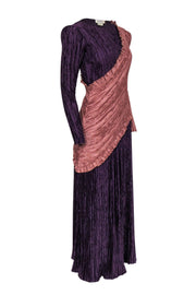 Current Boutique-Mary McFadden - Vintage Purple & Pink Crinkled Asymmetric Long Sleeved Gown Sz 8