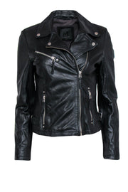 Current Boutique-Mauritius - Black Leather Zip-Up Moto Jacket w/ Motivational Quote Lining Sz S