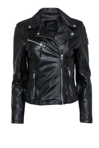 Current Boutique-Mauritius - Black Leather Zip-Up Moto Jacket w/ Motivational Quote Lining Sz S