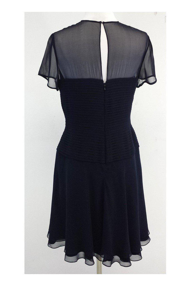 Current Boutique-Melinda Eng - Navy Silk Short Sleeve Dress Sz 12
