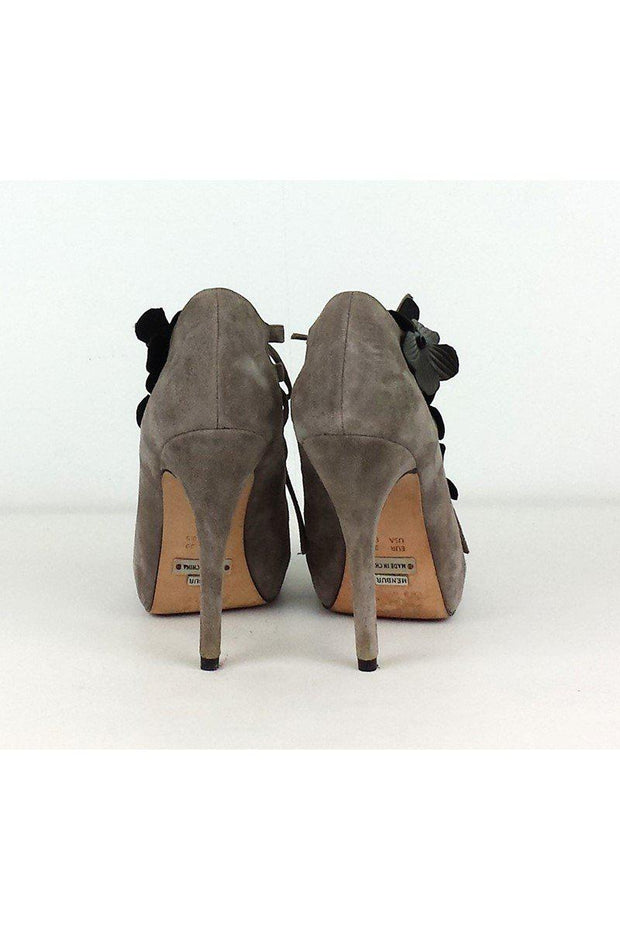 Current Boutique-Menbur - Gray Suede w/ Floral Detail Lace-Up Heels Sz 8.5