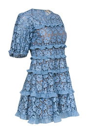 Current Boutique-Michael Michael Kors - Baby Blue Floral Lace Ruffle Puff Sleeve Shift Dress Sz 2