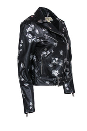 Current Boutique-Michael Michael Kors - Black Leather Moto Jacket w/ Silver Flower Print Sz M