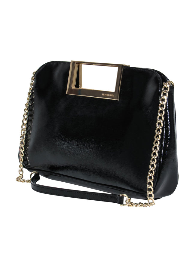 Current Boutique-Michael Michael Kors - Black Patent Leather Gold Chain Shoulder Bag