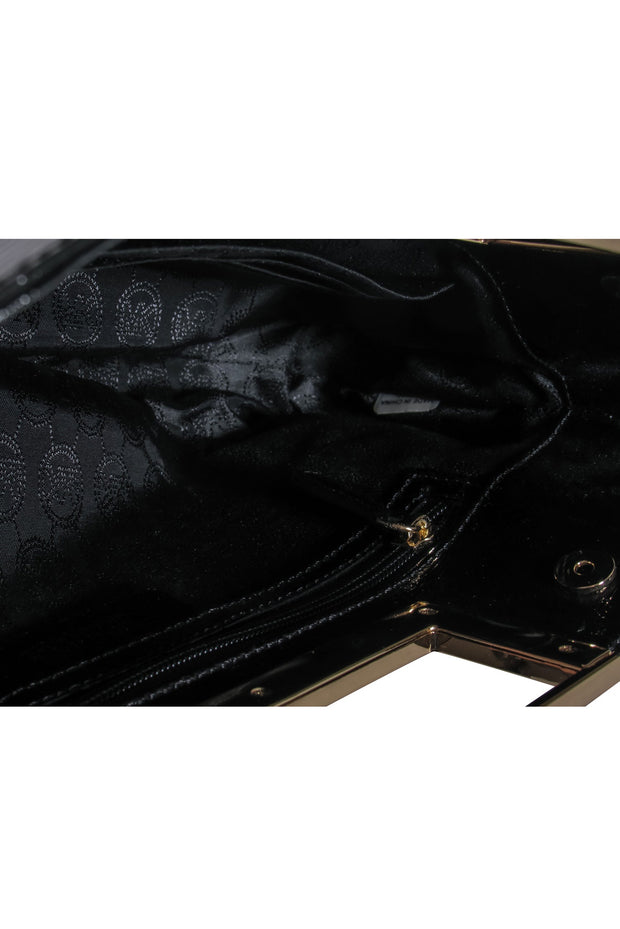Current Boutique-Michael Michael Kors - Black Patent Leather Gold Chain Shoulder Bag