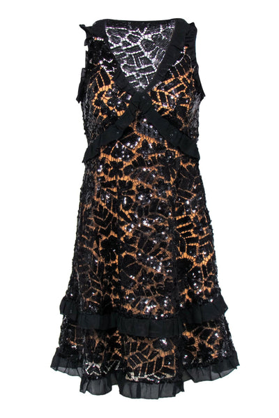 Current Boutique-Michael Michael Kors - Black Sequin Lace Dress w/ Nude Lining Sz XS