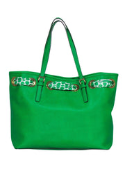 Current Boutique-Michael Michael Kors - Bright Green Leather Tote w/ Satin Scarf Trim