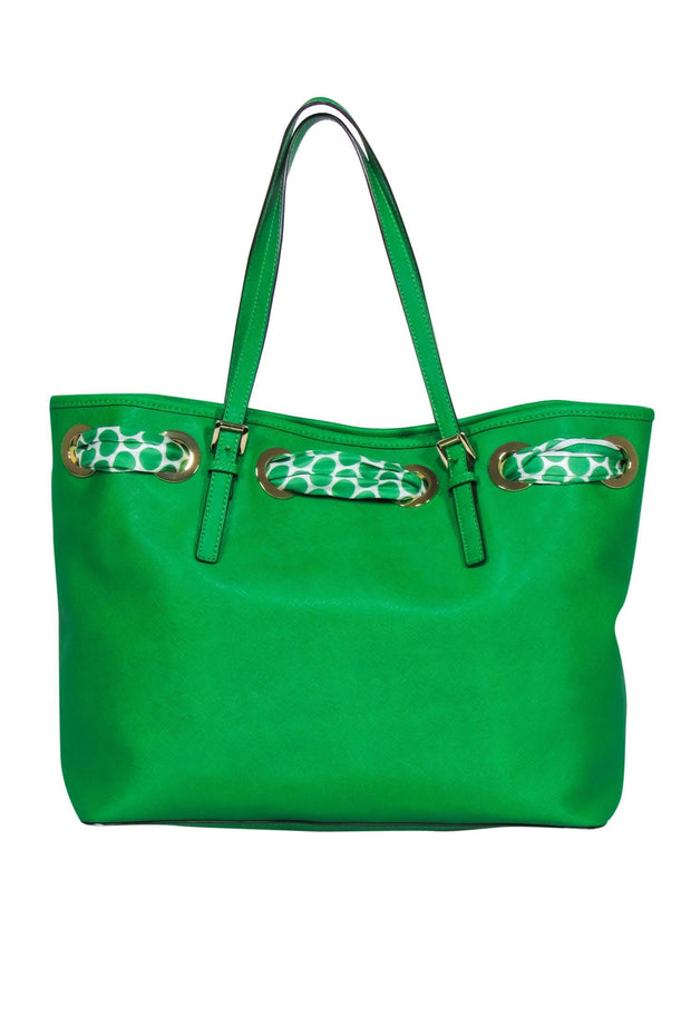 Current Boutique-Michael Michael Kors - Bright Green Leather Tote w/ Satin Scarf Trim