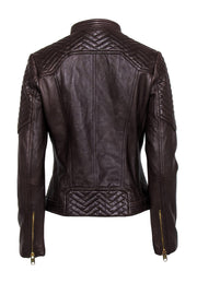 Current Boutique-Michael Michael Kors - Brown Leather Zip-Up Moto Jacket w/ Quilted Shoulders Sz S