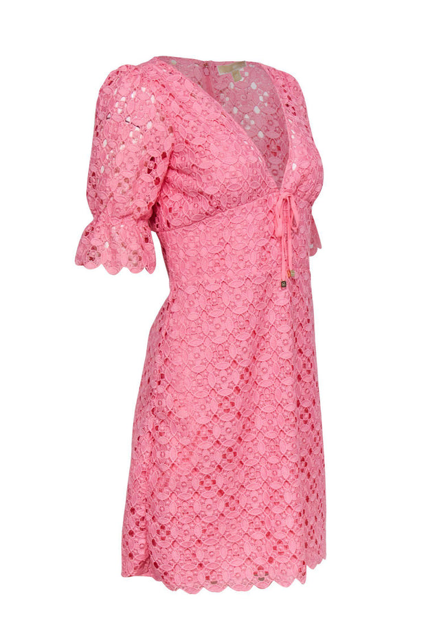 Current Boutique-Michael Michael Kors - Bubblegum Pink Lace Puff Sleeve Sheath Dress Sz XS
