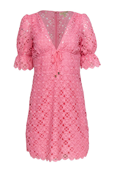Current Boutique-Michael Michael Kors - Bubblegum Pink Lace Puff Sleeve Sheath Dress Sz XS
