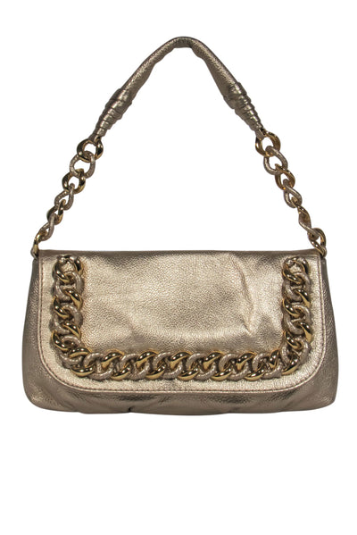 Current Boutique-Michael Michael Kors - Gold Pebbled Leather Shoulder Bag w/ Chain Trim