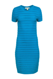 Current Boutique-Michael Michael Kors - Turquoise Scalloped Edge Striped Bodycon Dress Sz M
