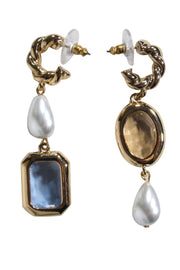 Current Boutique-Mignonne Gavigan - Gold Twisted “Leonie” Drop Earrings w/ Gems & Faux Pearls
