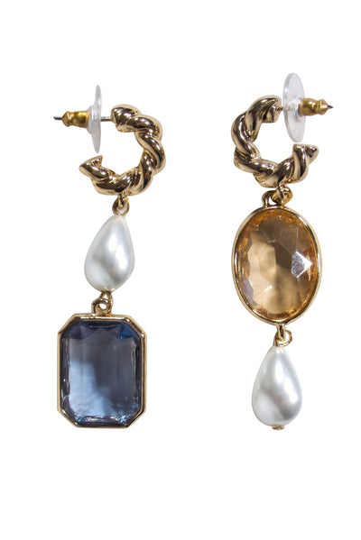 Current Boutique-Mignonne Gavigan - Gold Twisted “Leonie” Drop Earrings w/ Gems & Faux Pearls