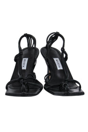 Current Boutique-Miista - Black Leather Strappy Braided Heel Square Toe Sandals Sz 8.5