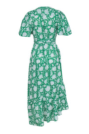 Current Boutique-Mille - Kelly Green Floral Print Cotton Wrap Maxi "Helena" Dress Sz XS