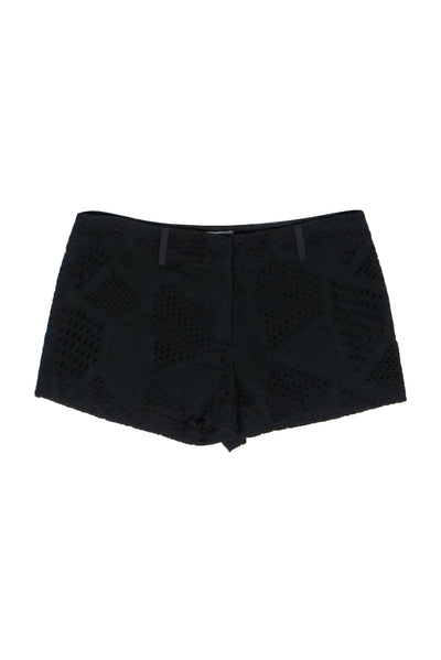 Current Boutique-Milly - Black Textured Eyelet Low Rise Cotton Shorts Sz 0