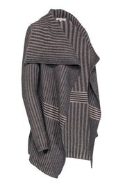 Current Boutique-Minnie Rose - Brown Cashmere Blend Ribbed Open Cardigan w/ Draped Collar Sz S