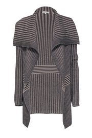 Current Boutique-Minnie Rose - Brown Cashmere Blend Ribbed Open Cardigan w/ Draped Collar Sz S