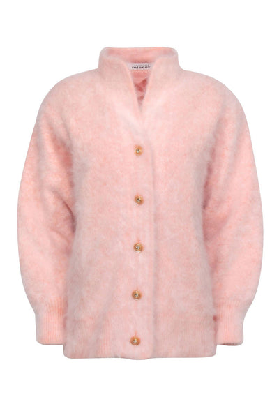Current Boutique-Misook - Light Pink Fuzzy Button-Up Jacket w/ Embellished Buttons Sz M