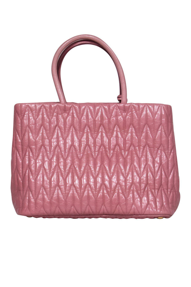 Current Boutique-Miu Miu - Pink Quilted “Vitello Shine Trapu” Convertible Satchel