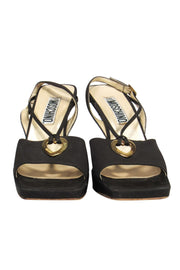Current Boutique-Moschino - Brown Strappy Slingback Sandals w/ Golden Heart Sz 7.5