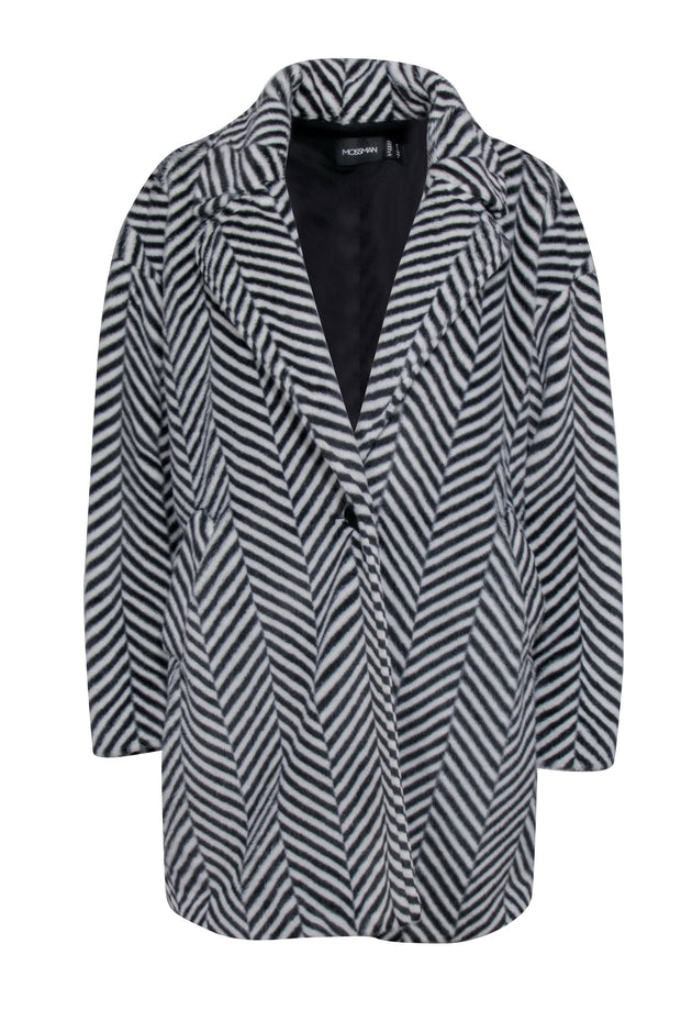 Current Boutique-Mossman - White Faux Fur Coat w/ Black Pattern Sz 4