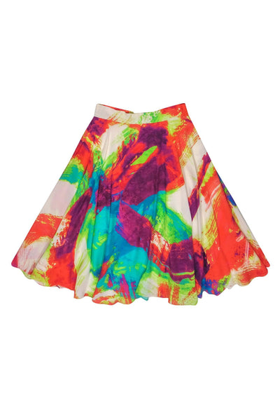 Current Boutique-Naeem Khan - Neon Paint Stroke Silk Midi Skirt Sz 6