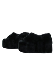 Current Boutique-Naked Wolfe - Black Fuzzy Platform Slide Sandals Sz 7