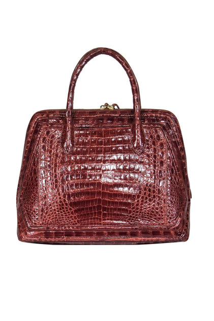 Nancy Gonzalez Bag Brown Gold Washed Crocodile w/ Tassles