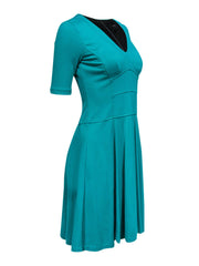 Current Boutique-Nanette Lepore - Aqua Green A-Line Dress w/ Piping Sz 2