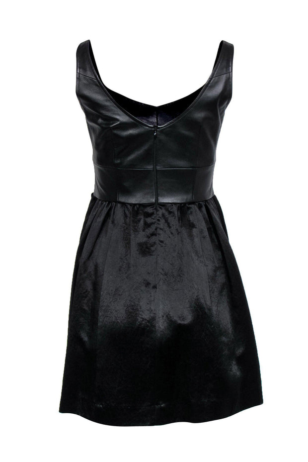 Current Boutique-Nanette Lepore - Black A-Line Ruffle Dress w/ Leather Bodice Sz 4