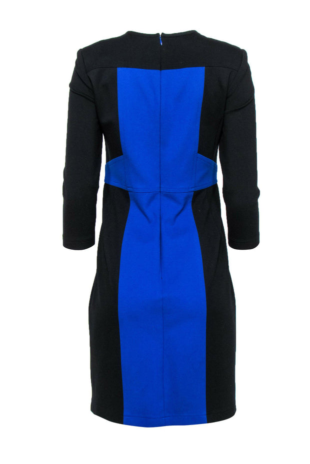 Current Boutique-Nanette Lepore - Black & Blue Paneled Cropped Sleeve Sheath Dress Sz 4