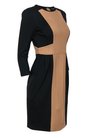 Current Boutique-Nanette Lepore - Black & Brown Paneled Three-Quarter Sleeve Sheath Dress Sz 2