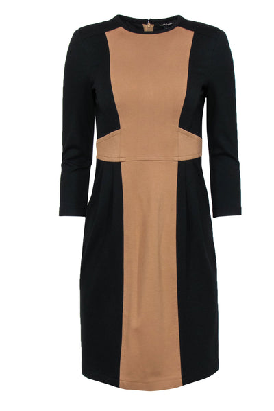 Current Boutique-Nanette Lepore - Black & Brown Paneled Three-Quarter Sleeve Sheath Dress Sz 2
