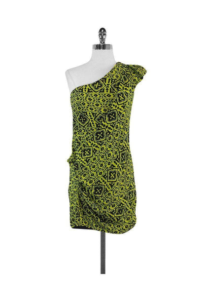 Current Boutique-Nanette Lepore - Black & Green One Shoulder Silk Dress Sz 6