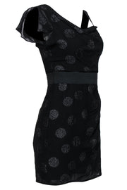 Current Boutique-Nanette Lepore - Black Metallic Polka Dot Ruffled Sleeve Sheath Dress Sz 0