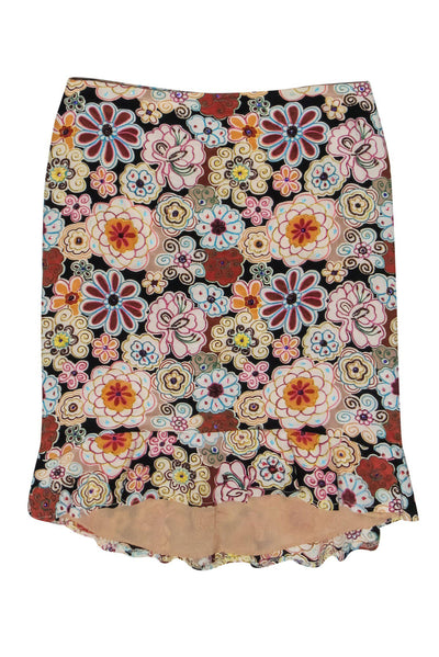 Current Boutique-Nanette Lepore - Black & Multicolor Floral Embroidered Beaded & Sequin Silk Skirt Sz 2