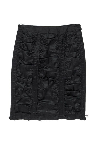 Current Boutique-Nanette Lepore - Black Ruched Pencil Skirt w/ Double Zippers Sz 0