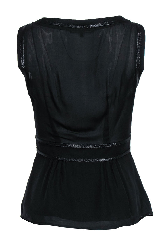 Current Boutique-Nanette Lepore - Black Ruffled Button-Up Silk Blouse w/ Metallic Trim Sz 0