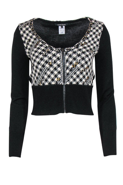 Current Boutique-Nanette Lepore - Black & White Houndstooth & Sequin Wool "Steeple Chase" Cardigan Sz XS