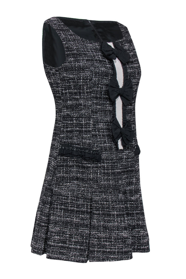 Current Boutique-Nanette Lepore - Black & White Tweed Drop Waist Dress w/ Bows Sz 4