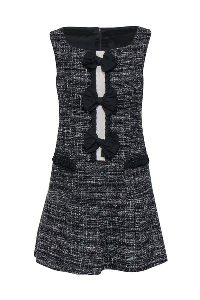 Current Boutique-Nanette Lepore - Black & White Tweed Drop Waist Dress w/ Bows Sz 4